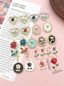 20入組/套時尚鋅合金花和心DIY吊墜適合女士DIY首飾製作 - 彩色 - 查看 2