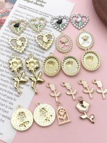 20入組/套時尚鋅合金花和心DIY吊墜適合女士DIY首飾製作 - 彩色 - 查看 4