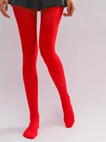 Solid Minimalist Tights - Red - View 1