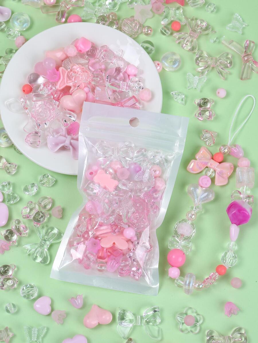 1入組時尚塑膠心和花和蝴蝶結DIY珠子適合女士DIY首飾製作 - 粉色 - 查看 1