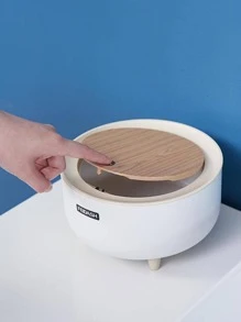 1 Thùng Rác Tròn Để Bàn, Thùng Rác Nhựa Hiện Đại Cho Gia Đình - Màu Khaki - Xem 5