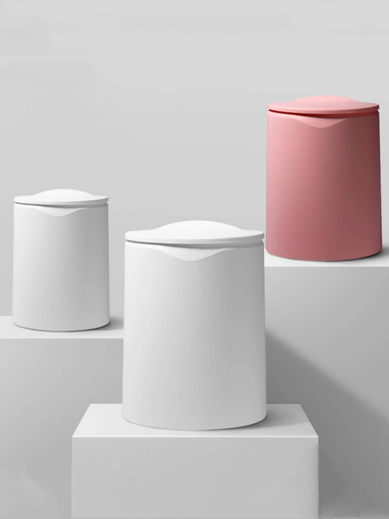 1入組素色桌面垃圾桶現代家用帶蓋塑料垃圾桶 - 粉色 - 查看 1