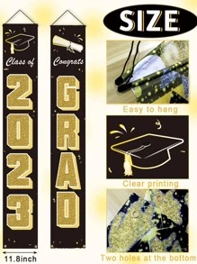 2入組/套學士帽和字母圖形對聯畢業派對經典滌綸橫幅 - 黑色 - 查看 4