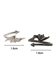 2pcs/Set Fashion Arrow & Bat Wing Design Couple Wrap Rings, Decorative For Daily Wear - Black and White - View 4