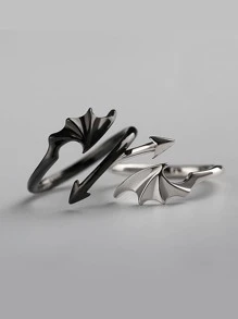 2pcs/Set Fashion Arrow & Bat Wing Design Couple Wrap Rings, Decorative For Daily Wear - Black and White - View 1