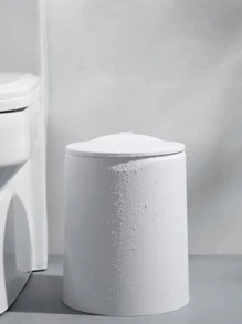 1入組素色桌面垃圾桶現代家用帶蓋塑料垃圾桶 - 白色 - 查看 4