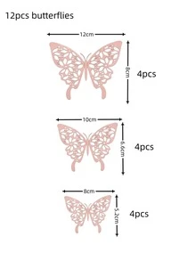 12 piezas PVC con mariposa creativo adhesivo impermeable con mariposa 3D Pegatina de pared para fiesta Decoración mural - Oro rosa - Ver 4