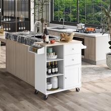 MERAX Kitchen Cart Of 4 Wheels With 2 Drawers And 3 Open Shelves, Kitchen Island With Rubber Wood Top For Dinning Room - 白色 - 查看 1
