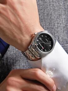 Potive Hombres Reloj cuarzo con fecha de puntero redondo - Plateado - Ver 2