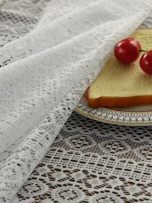 1pc Flower Design Hollow Out Tablecloth, Modern Polyester Tassel Decor Dust Proof Table Cover For Dining Table - White - View 5