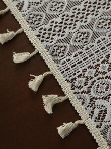 1pc Flower Design Hollow Out Tablecloth, Modern Polyester Tassel Decor Dust Proof Table Cover For Dining Table - White - View 6