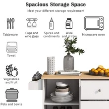 MERAX Kitchen Cart Of 4 Wheels With 2 Drawers And 3 Open Shelves, Kitchen Island With Rubber Wood Top For Dinning Room - 白色 - 查看 3