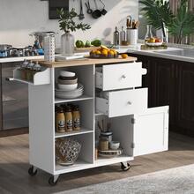 MERAX Kitchen Cart Of 4 Wheels With 2 Drawers And 3 Open Shelves, Kitchen Island With Rubber Wood Top For Dinning Room - 白色 - 查看 7