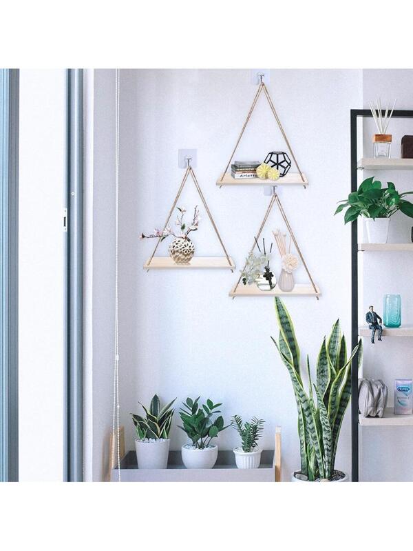 2pcs Wood Hanging Shelves For Wall Boho Decor Swing Rope Rustic
