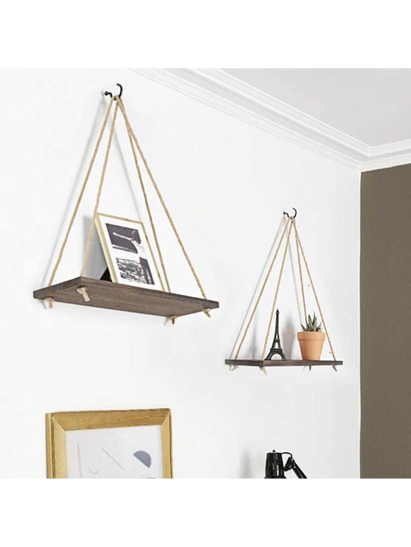 2pcs Wood Hanging Shelves For Wall Boho Decor Swing Rope Rustic