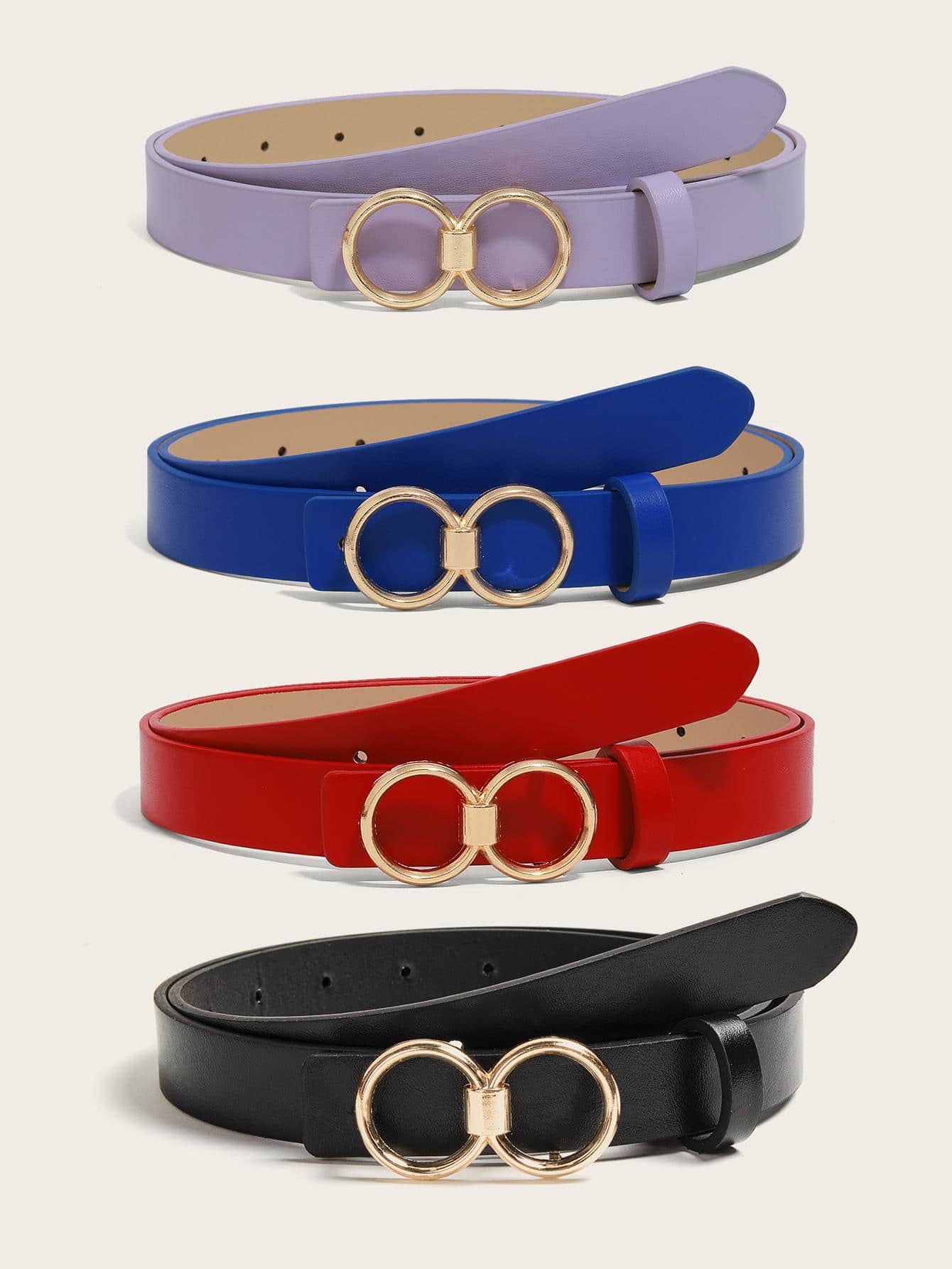 4pcs Women Round Buckle Fashion Belt For Daily Life Summer, School Fall, Autumn, Halloween - Multicolor - View 1
