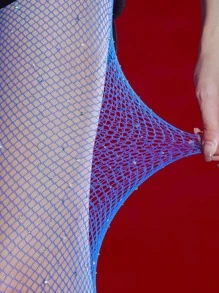 Rhinestone Decor Fishnet Tights - Royal Blue - View 4