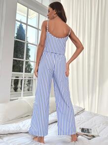Nina Bonheur Striped Print PJ Set - Blue and White - View 2