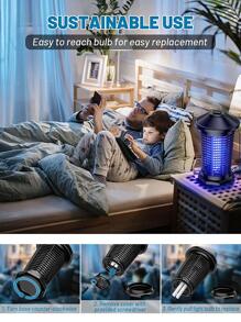 Mosquito Exterminator Outdoor And Indoor,Mosquito Exterminator,Flycatcher,4000V 18W High Power All Weather Flycatcher Electric Rechargeable Cordless Waterproof Mosquito Exterminator For Home, Patios, Camping And RV,USB Battery Powered - 藍色 - 查看 6