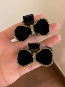 2pcs Women Rhinestone & Bow Decor Fashion Hair Claw For Hair Decoration Party Valentine's Day Valentines Claw Clips Hair Clips Hair Jaw Clip Hair Clamps Hair Clutch Hair Catcher Clip, School Stuff, College Fall Winter Hair Accessories For Women For Vacation Outfits Woman Valentines Gift