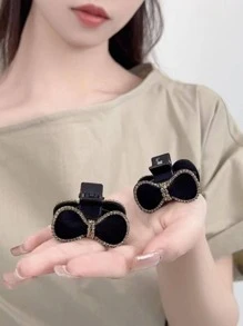 2pcs Women Rhinestone & Bow Decor Fashion Hair Claw For Hair Decoration Party Valentine's Day Valentines Claw Clips Hair Clips Hair Jaw Clip Hair Clamps Hair Clutch Hair Catcher Clip, School Stuff, College Fall Winter Hair Accessories For Women For Vacation Outfits Woman Valentines Gift