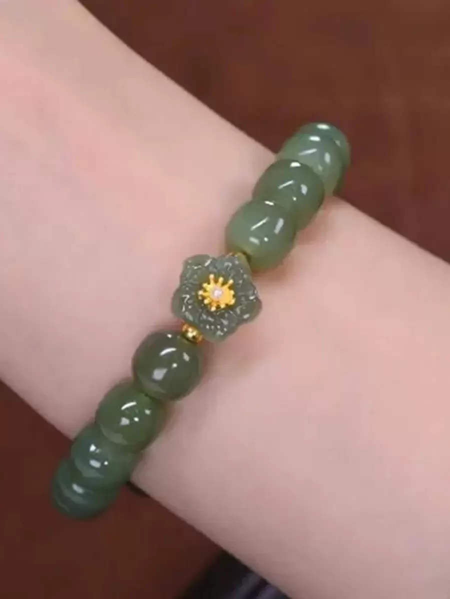 Vòng tay đính cườm trang trí hoa - màu xanh lá - Xem 1