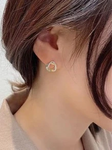 1 对 S925 纯银不对称水钻流苏耳环，设计优雅 - 金色 - 查看 2