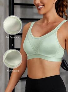 WINGSLOVE Solid Wireless Sports Bra - Mint Green - View 1