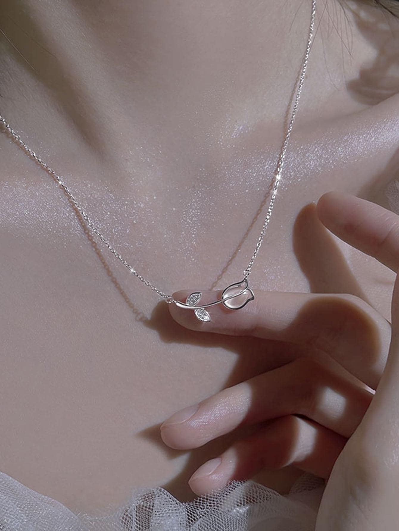 1 pc אופנה סגסוגת אבץ טוליפ דקור שרשרת שרשרת לנשים לקישוט יומי - כסף - ראה 1