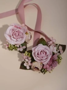 2 件自然风格新娘新郎伴娘伴郎胸花和腕花，适合婚礼、派对、舞会、晚宴 - 彩色 - 查看 3