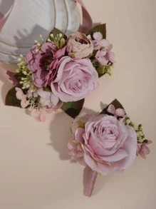 2 件自然风格新娘新郎伴娘伴郎胸花和腕花，适合婚礼、派对、舞会、晚宴 - 彩色 - 查看 4