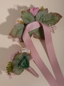 2 件自然风格新娘新郎伴娘伴郎胸花和腕花，适合婚礼、派对、舞会、晚宴 - 彩色 - 查看 6