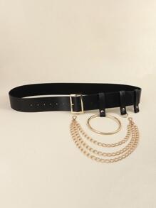 Thắt lưng thời trang trang trí vòng tròn và dây xích cho phụ nữ phong cách Punk đường phố dùng để trang trí váy và quần jeans Halloween mùa hè, trường học mùa thu, mùa thu, Halloween - màu đen - Xem 6