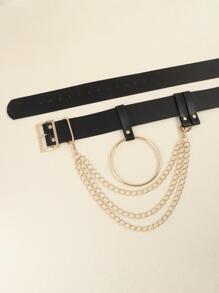 Thắt lưng thời trang trang trí vòng tròn và dây xích cho phụ nữ phong cách Punk đường phố dùng để trang trí váy và quần jeans Halloween mùa hè, trường học mùa thu, mùa thu, Halloween - màu đen - Xem 3