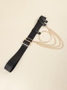 Thắt lưng thời trang trang trí vòng tròn và dây xích cho phụ nữ phong cách Punk đường phố dùng để trang trí váy và quần jeans Halloween mùa hè, trường học mùa thu, mùa thu, Halloween - màu đen - Xem 4