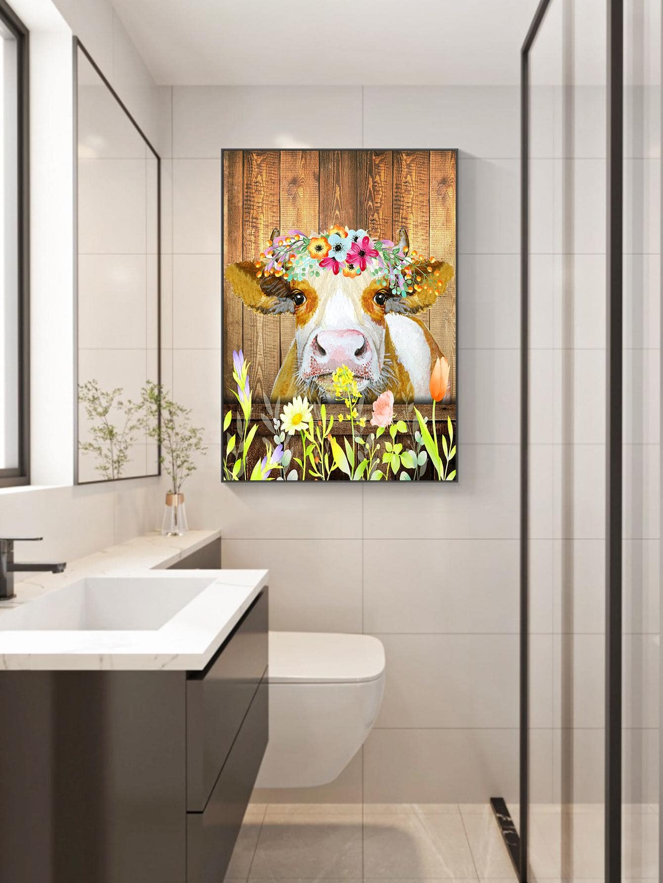 1入組牛圖案無框畫現代合成纖維牆壁藝術畫適用於家居牆壁裝飾 - 彩色 - 查看 1