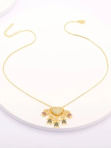 Đồng Thời Trang Đính Đá Cubic Zirconia Dây Chuyền Trái Tim Cho Nữ Hẹn Hò Quà Tặng - Vàng - Xem 5