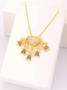 Đồng Thời Trang Đính Đá Cubic Zirconia Dây Chuyền Trái Tim Cho Nữ Hẹn Hò Quà Tặng - Vàng - Xem 6
