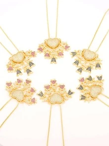 Đồng Thời Trang Đính Đá Cubic Zirconia Dây Chuyền Trái Tim Cho Nữ Hẹn Hò Quà Tặng - Vàng - Xem 2