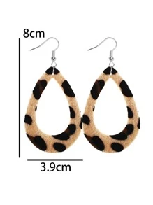 16pairs/set Fashionable PU Polyurethane Leopard & Floral Pattern Water Drop Earrings For Women For Daily Decoration - Multicolor - View 5