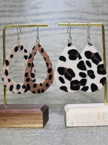 16pairs/set Fashionable PU Polyurethane Leopard & Floral Pattern Water Drop Earrings For Women For Daily Decoration - Multicolor - View 3