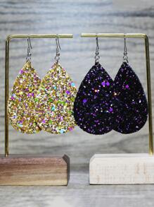 16pairs/set Fashionable PU Polyurethane Leopard & Floral Pattern Water Drop Earrings For Women For Daily Decoration - Multicolor - View 2