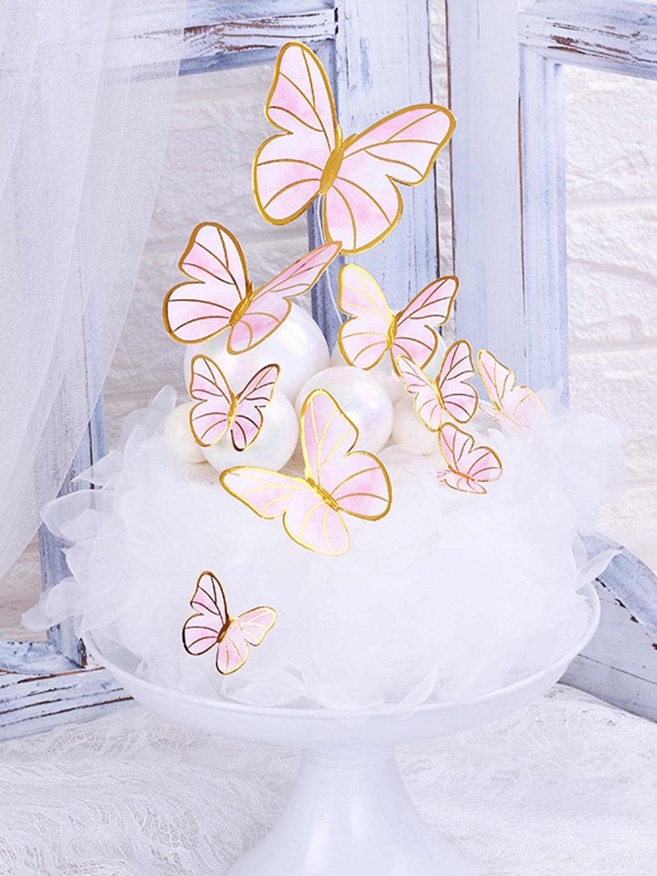 1pc Butterfly Design Cake Topper, Modern Paper Cake Top Decoration For Party Supply - Pink - View 1