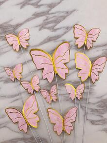 1pc Butterfly Design Cake Topper, Modern Paper Cake Top Decoration For Party Supply - Pink - View 2