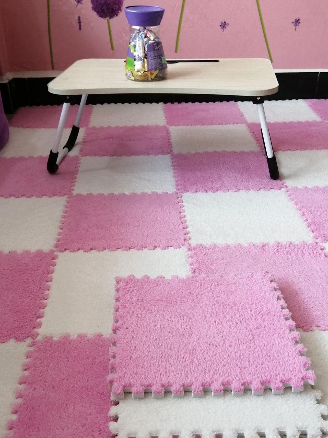 2 piezas Alfombra de dormitorio de peluche unicolor moderno poliéster para doméstico - Multicolor - Ver 1