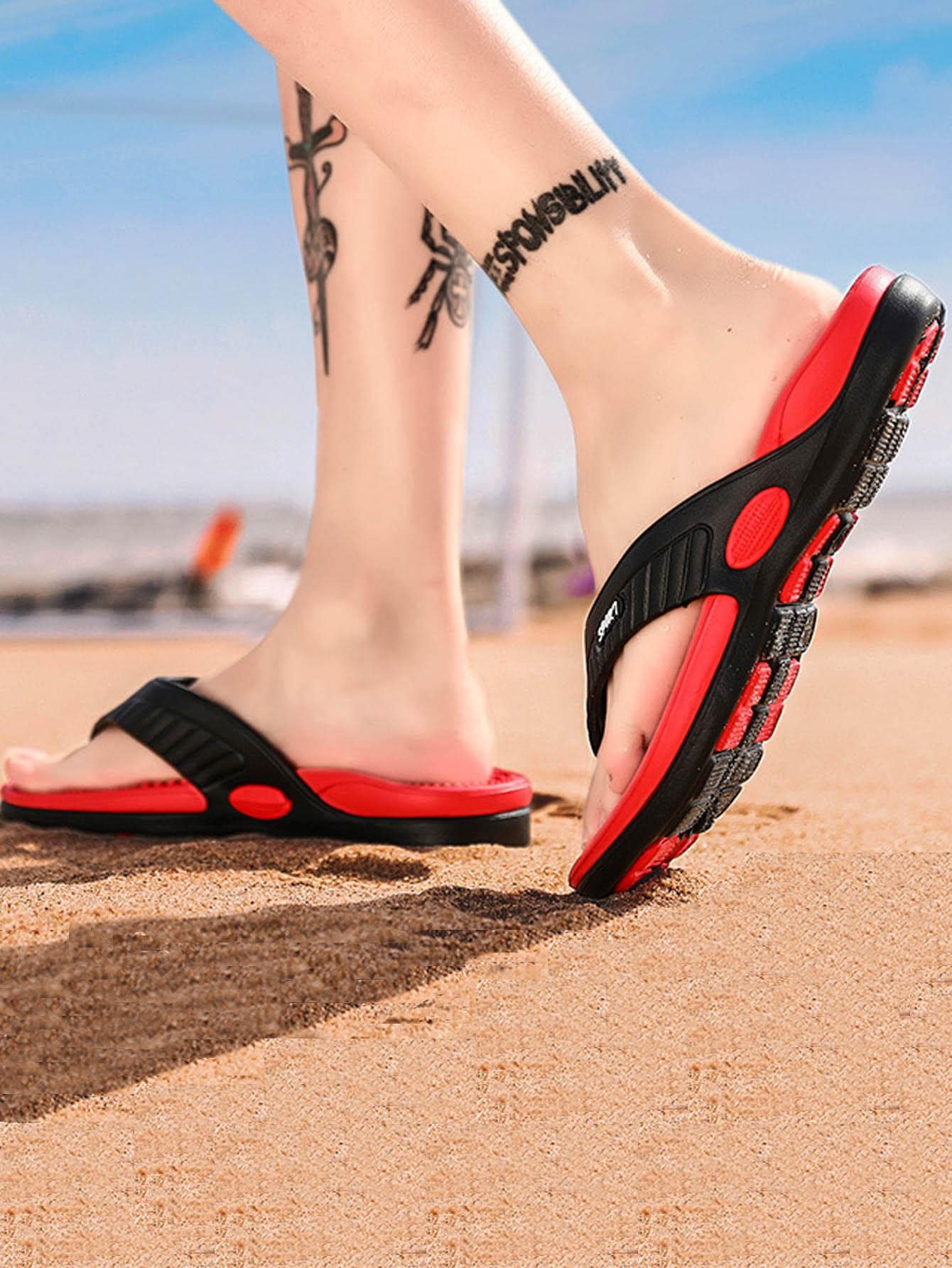 Men Two Tone Flip Flops, EVA Fashion Flip Flops - Black - View 1