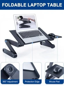 Adjustable Height Laptop Desk Laptop Stand for Bed Portable Lap Desk Foldable Table Workstation Notebook RiserErgonomic Computer Tray Reading Holder Bed Tray Standing Desk - Black - View 2