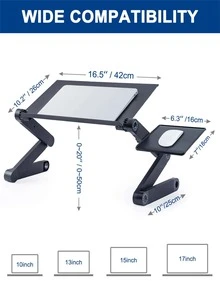 Adjustable Height Laptop Desk Laptop Stand for Bed Portable Lap Desk Foldable Table Workstation Notebook RiserErgonomic Computer Tray Reading Holder Bed Tray Standing Desk - Black - View 5