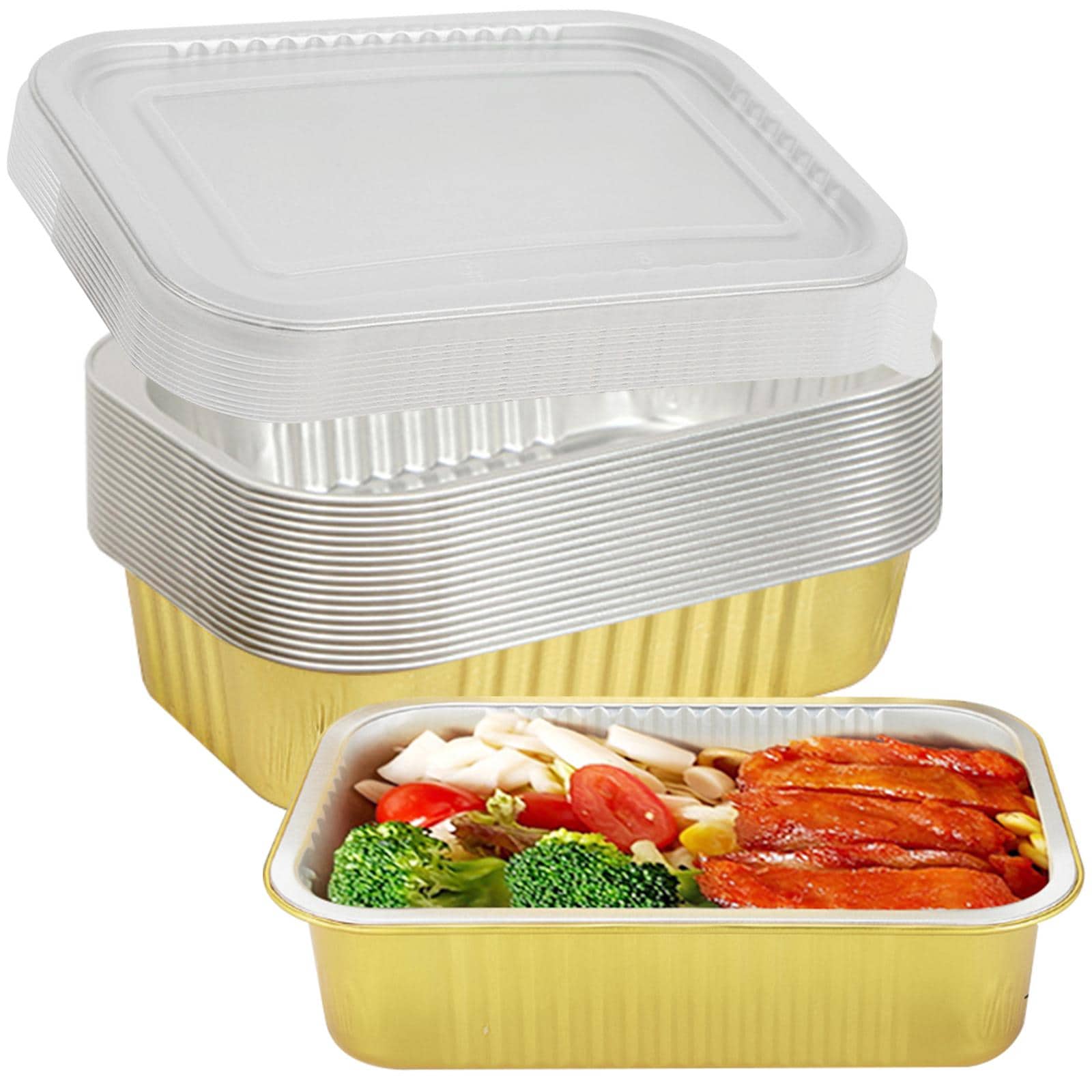 1000ml Aluminum Foil Lunch Box Rectangular Disposable Aluminum Foil Container Bakeware Set with Clear Lid for Grill Cooking - Mustard Yellow - View 1