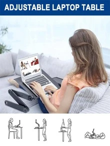 Adjustable Height Laptop Desk Laptop Stand for Bed Portable Lap Desk Foldable Table Workstation Notebook RiserErgonomic Computer Tray Reading Holder Bed Tray Standing Desk - Black - View 7